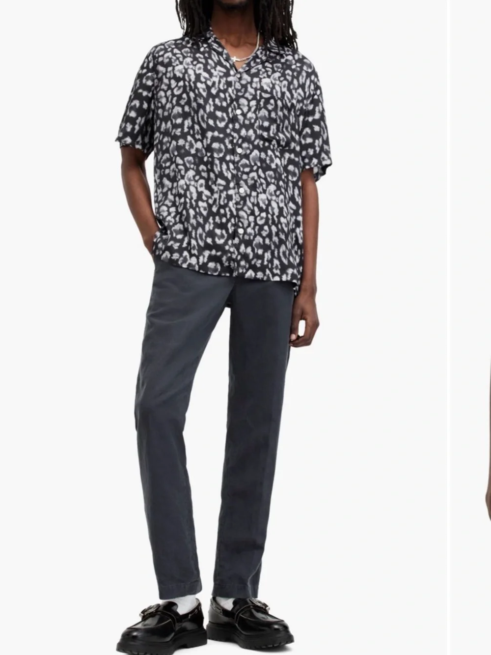 AllSaints Leopard Print Short Sleeve Camp Shirt - Picture 5 of 6